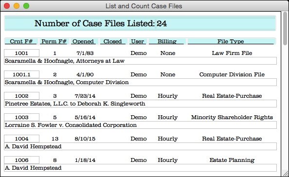 List and Count Case Files